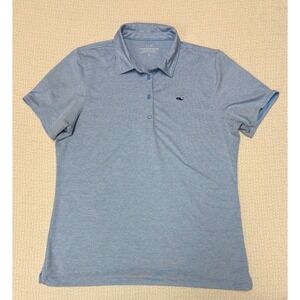 Vineyard Vines Boys Performance Polo Shirt Light Blue Striped Short Sleeve  M